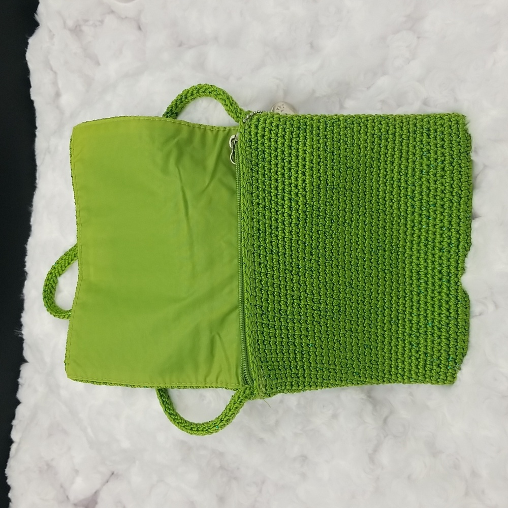 The Sak Crochet Lime Green with Green Sparkle Square Zipper Crossbody Bag - Picture 5 of 14